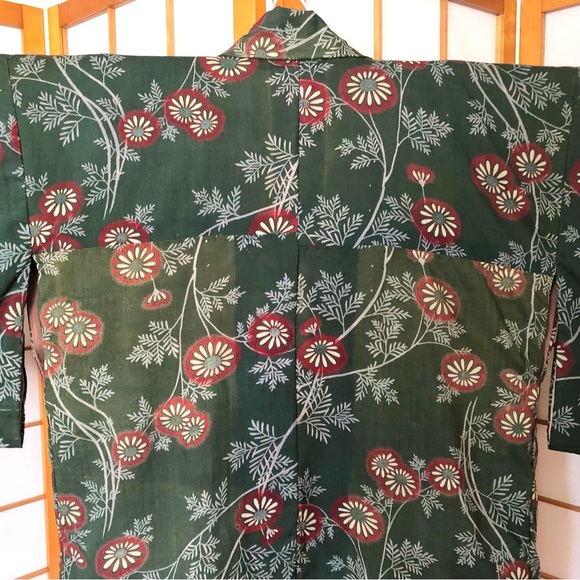 ❌SOLD Vintage Green Floral Cotton “Boro” Cropped Kimono Robe Jacket - Picture 5 of 13